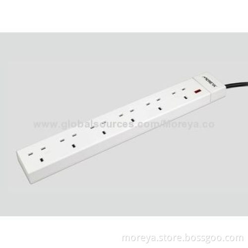 Power strip of British standard, with 6 socket outlets, extension cord, overload protection